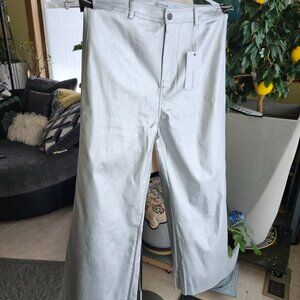 ANNIEWEAR XL Metallic Silver Pants NWT‎ Stretchy Wide Leg Cropped Trousers NWT